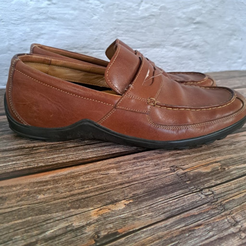 Cole Haan Brown Leather Moc-Toe Penny Loafers Size Mens 10